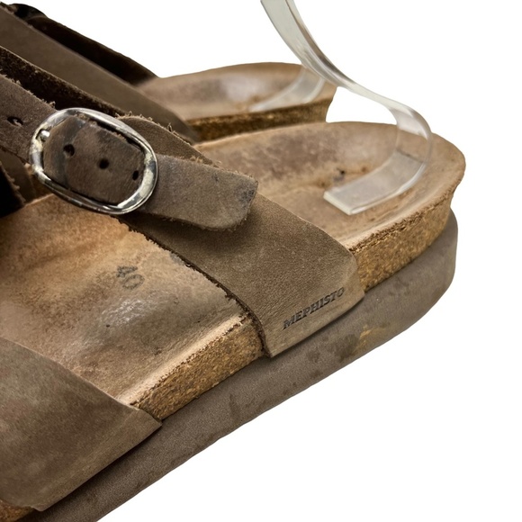 MEPHISTO Taupe Brown Genuine Leather Sandals Slides Flip Flops Casual Shoes 40 - Picture 8 of 16